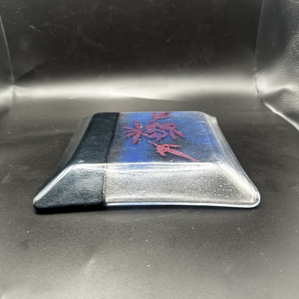 Dichroic Studio Art Fused Glass Rectangular Plate With Rabbit Design Blue Red - Picture 4 of 8